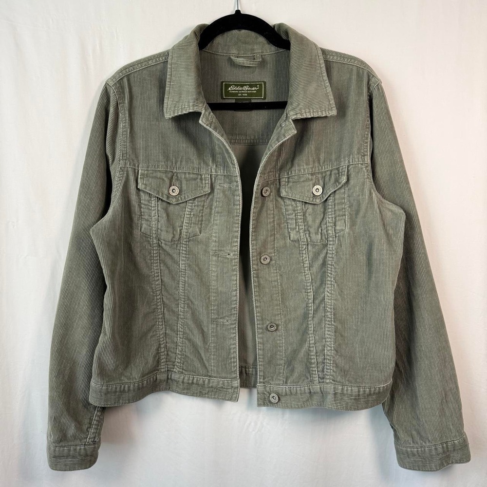Vintage Eddie Bauer Sage Green 100% Cotton Corduroy Button-Up Jacket Size Medium